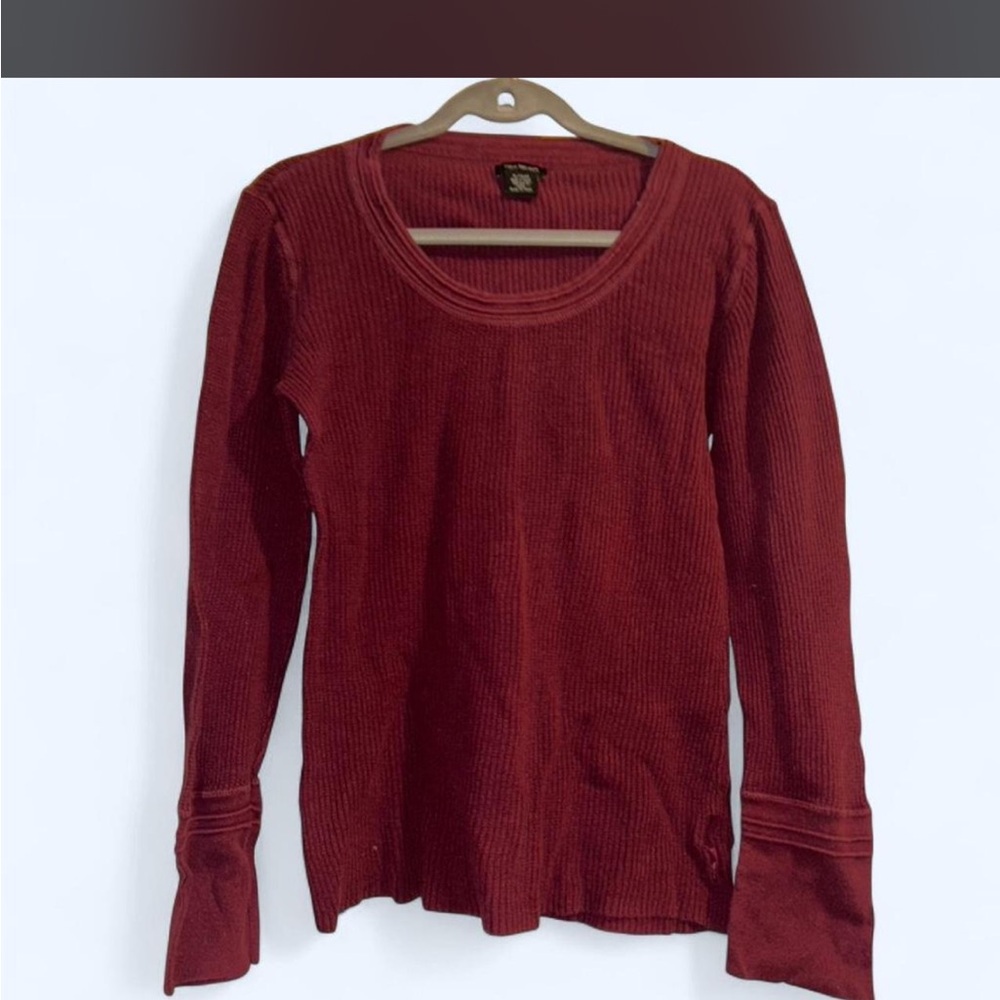 Calvin Klein Jeans Ribbed Long-Sleeve Scoop Neck Top - Burgundy